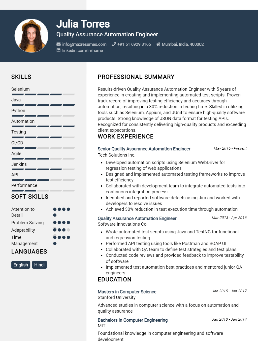 quality-assurance-automation-engineer-resume-sample