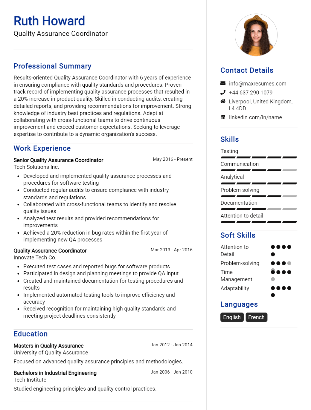 quality-assurance-coordinator-resume-sample