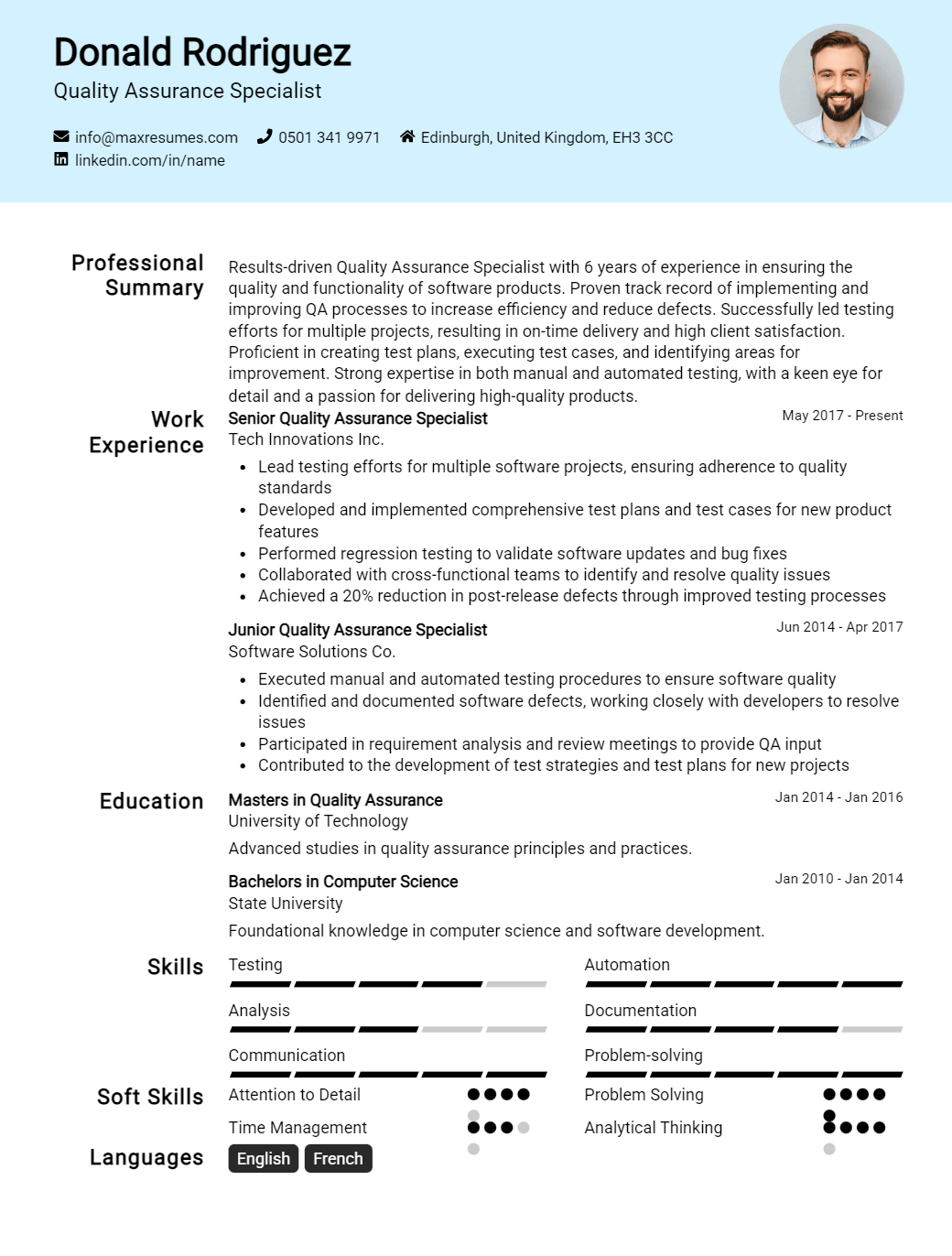 quality-assurance-specialist-resume-sample