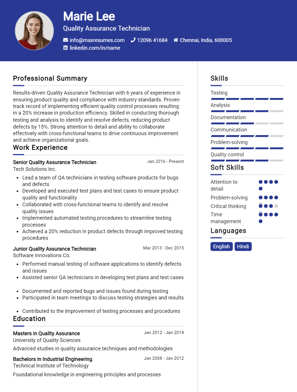 quality-assurance-technician-resume-sample