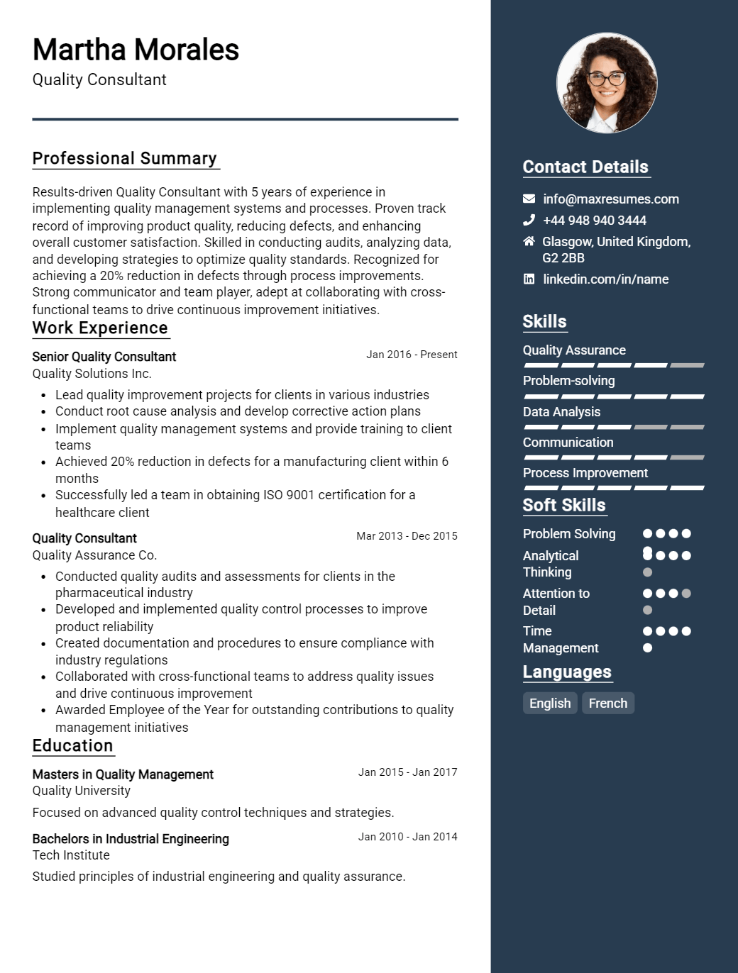 quality-consultant-resume-sample