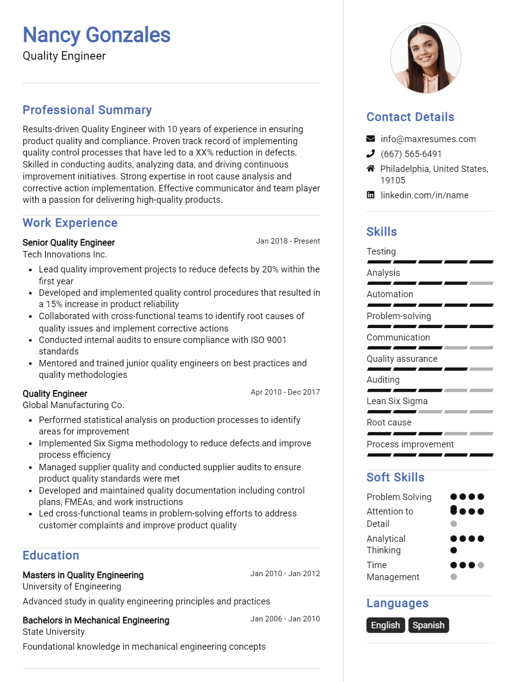 quality-engineer-resume-sample