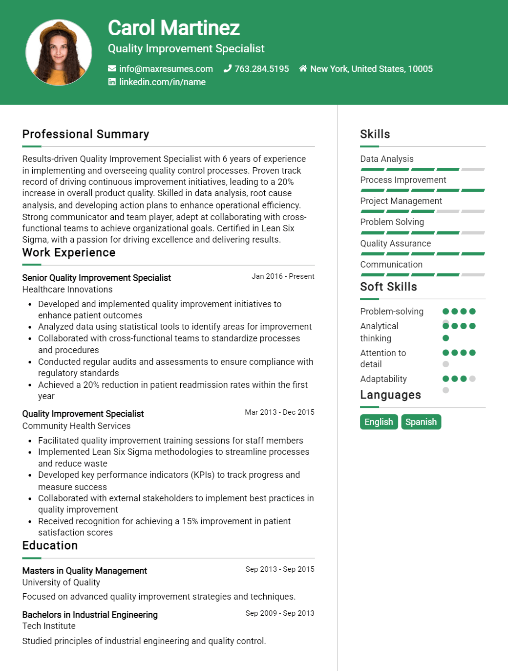 quality-improvement-specialist-resume-sample
