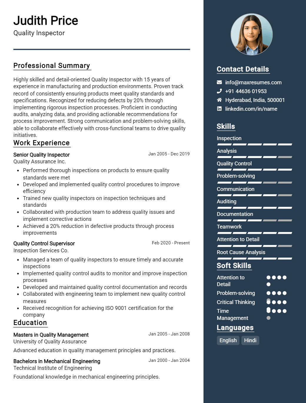 quality-inspector-resume-sample