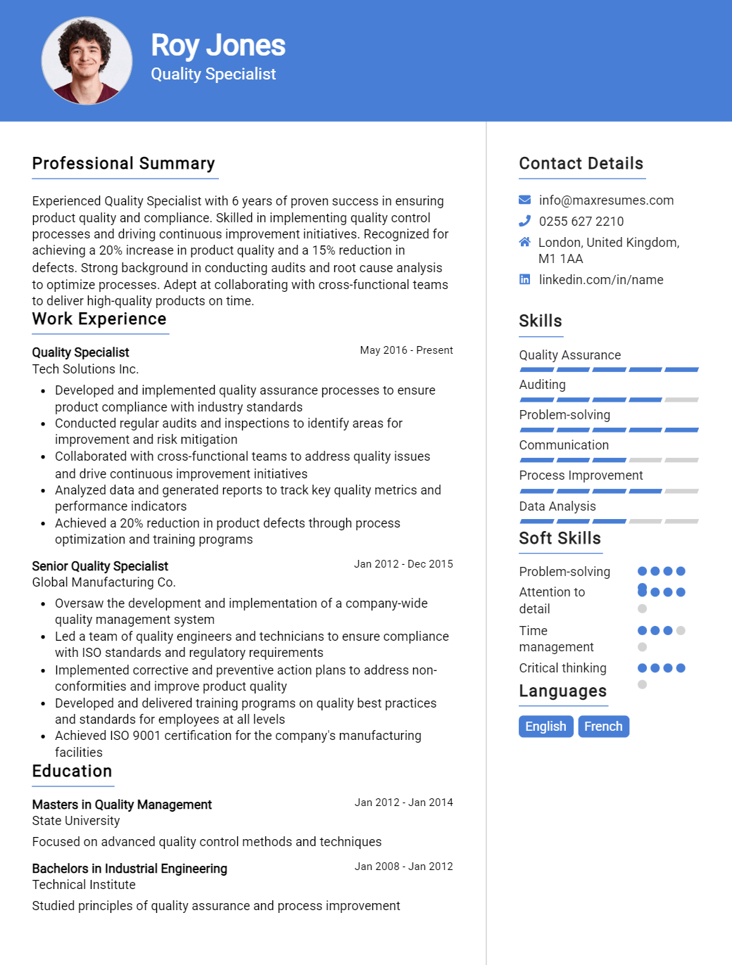 quality-specialist-resume-sample