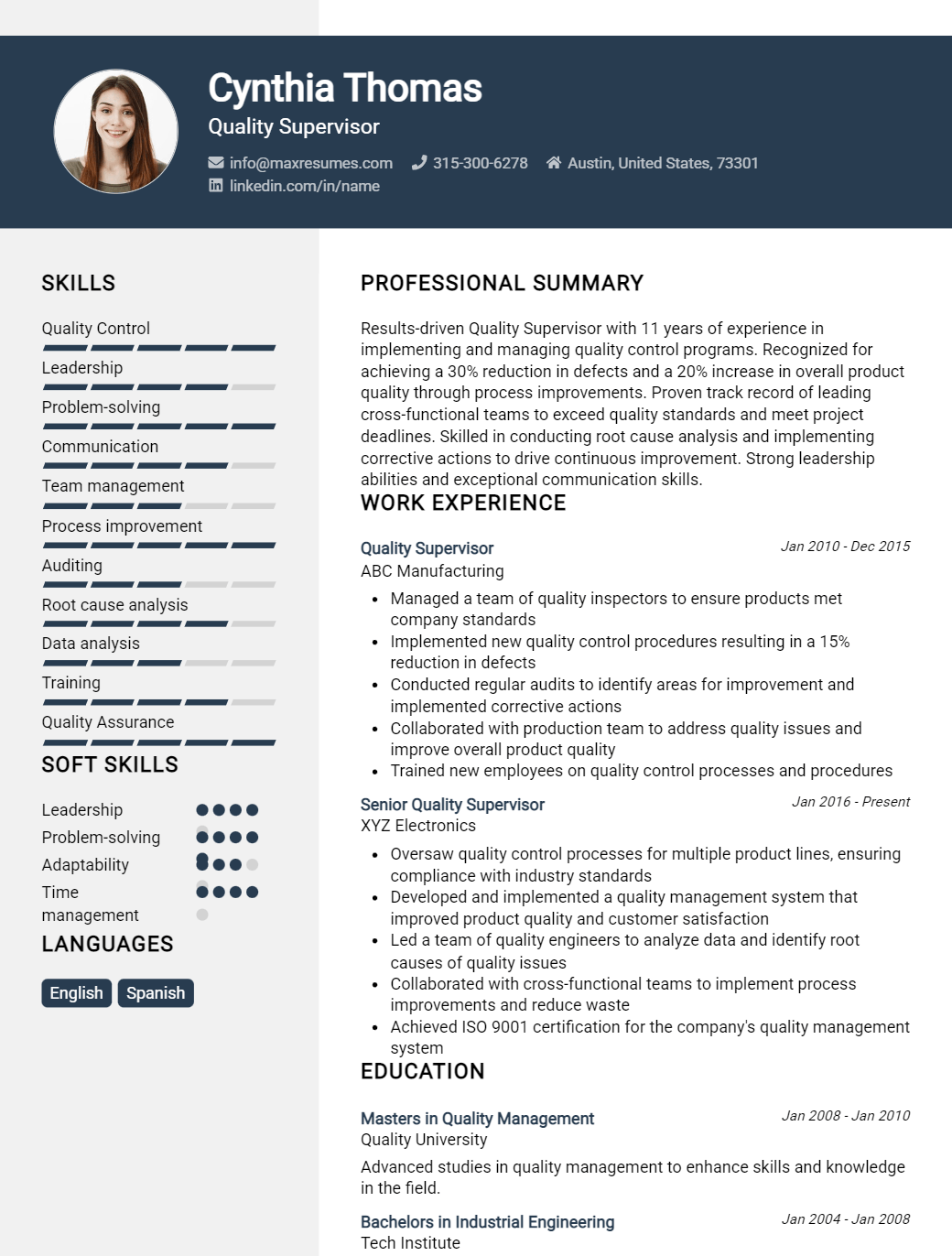 quality-supervisor-resume-sample