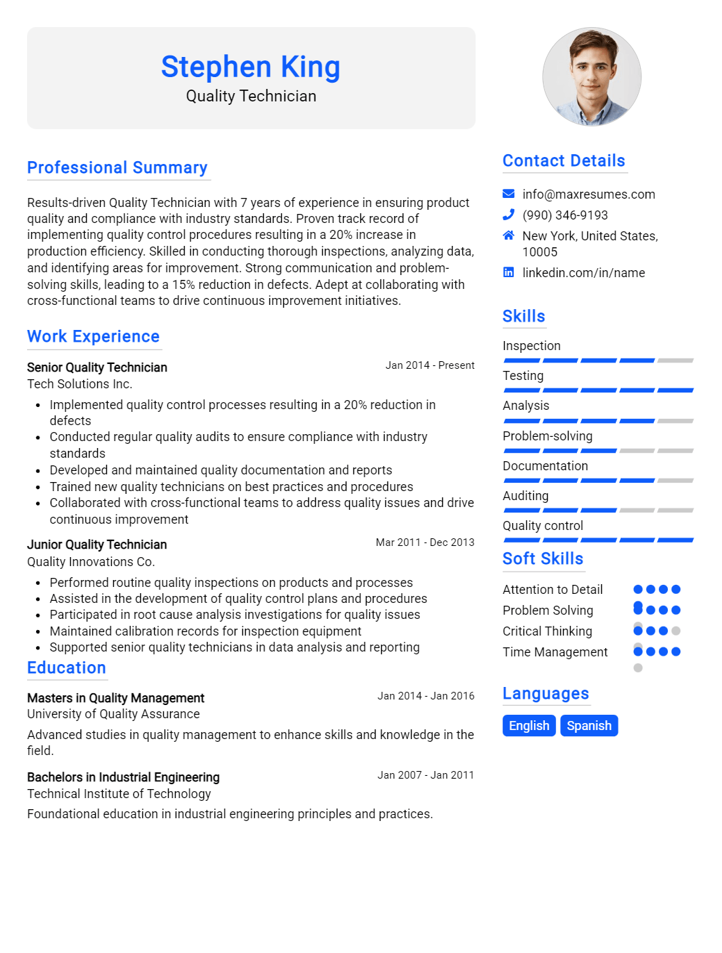 quality-technician-resume-sample