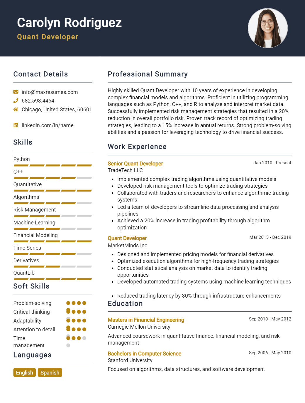 quant-developer-resume-sample