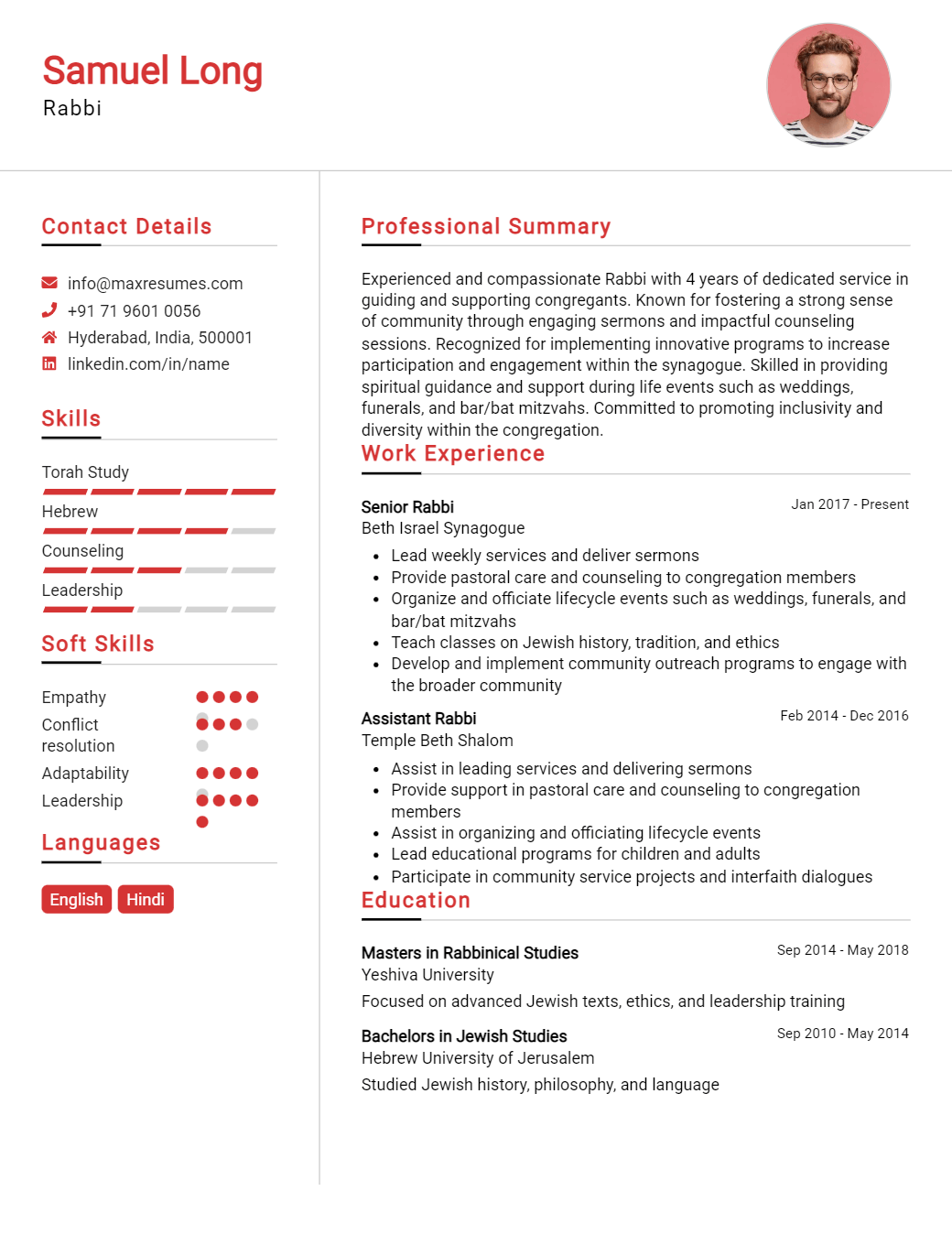 rabbi-resume-sample