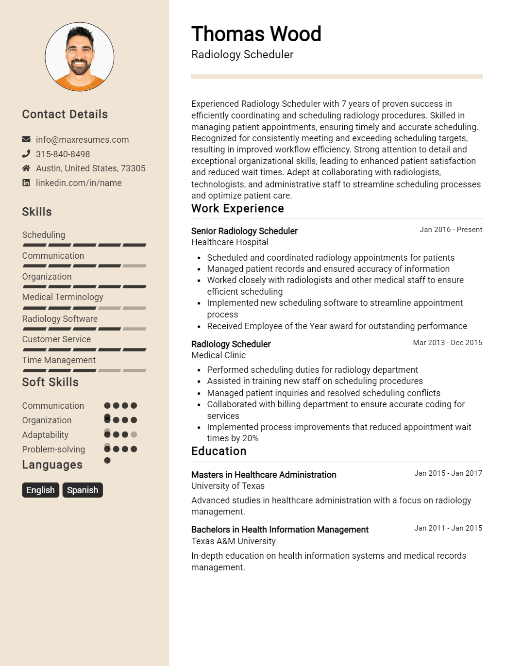 radiology-scheduler-resume-sample