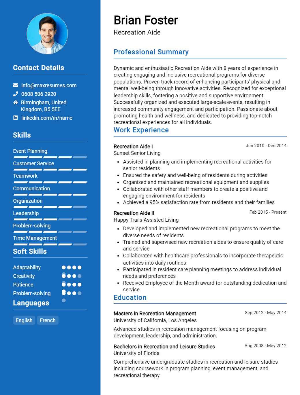 recreation-aide-resume-sample