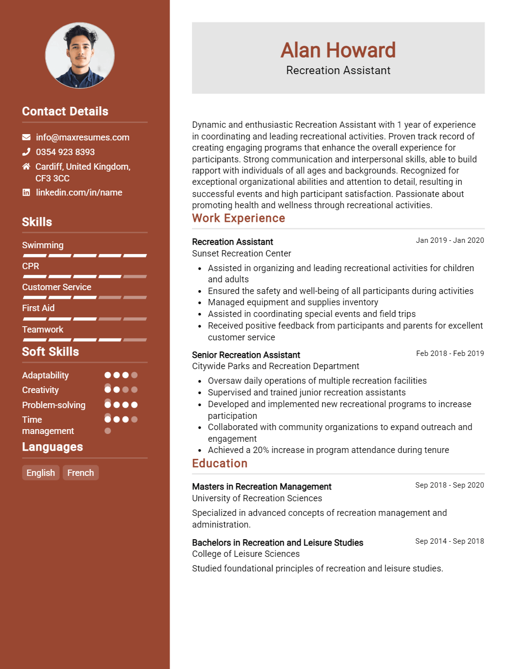 recreation-assistant-resume-sample
