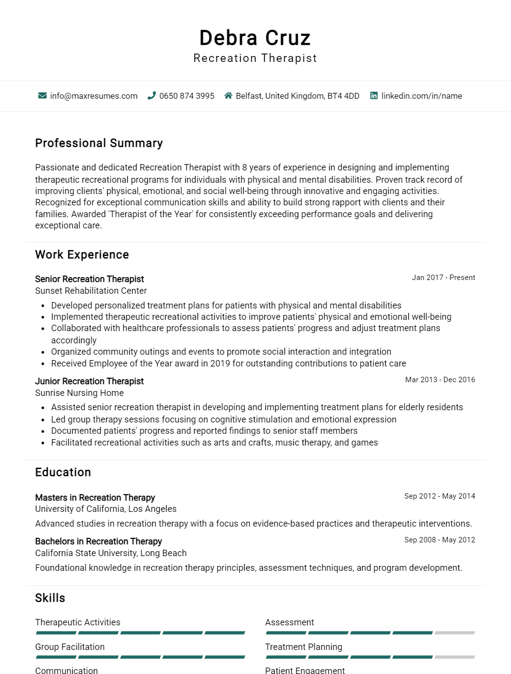 recreation-therapist-resume-sample