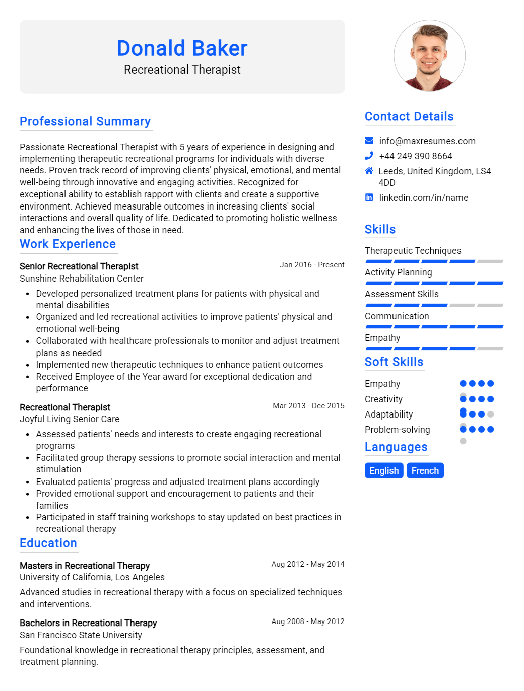 recreational-therapist-resume-sample