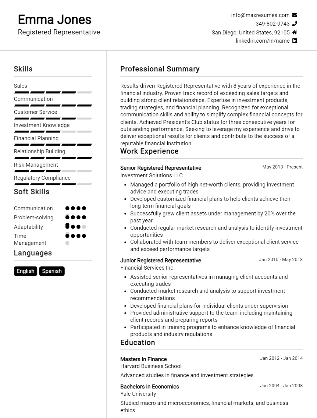 registered-representative-resume-sample