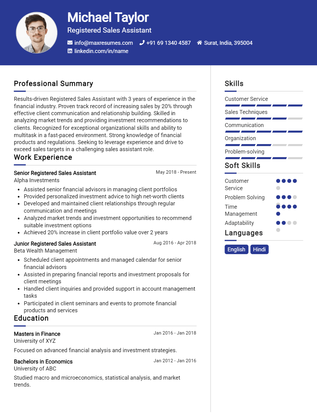 registered-sales-assistant-resume-sample