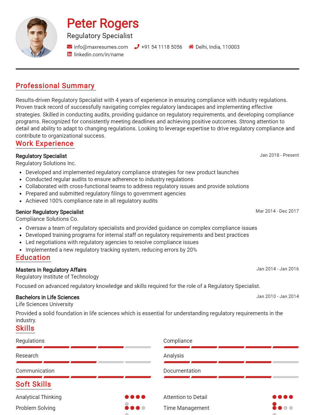 regulatory-specialist-resume-sample