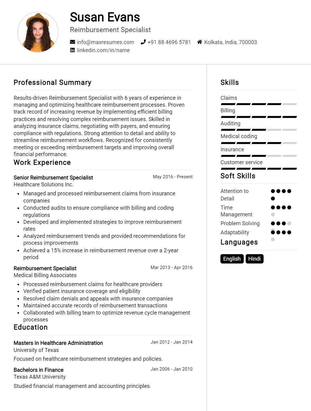 reimbursement-specialist-resume-sample