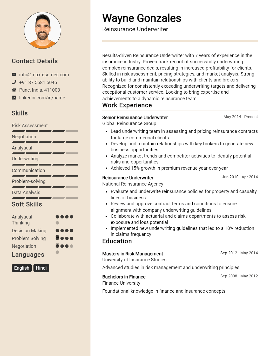 reinsurance-underwriter-resume-sample