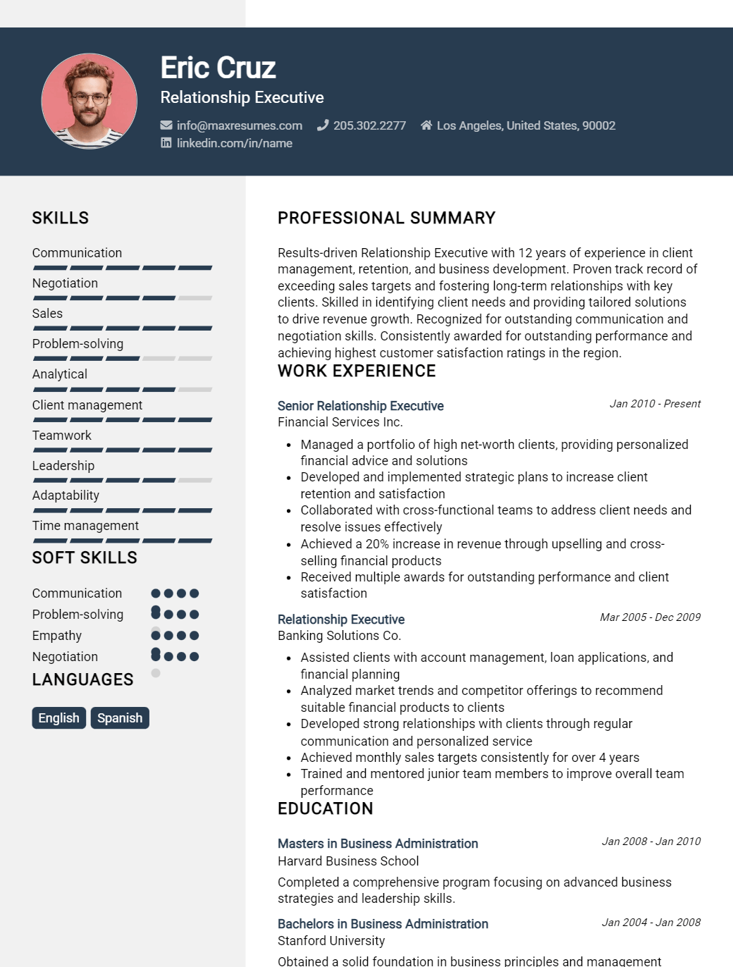 relationship-executive-resume-sample