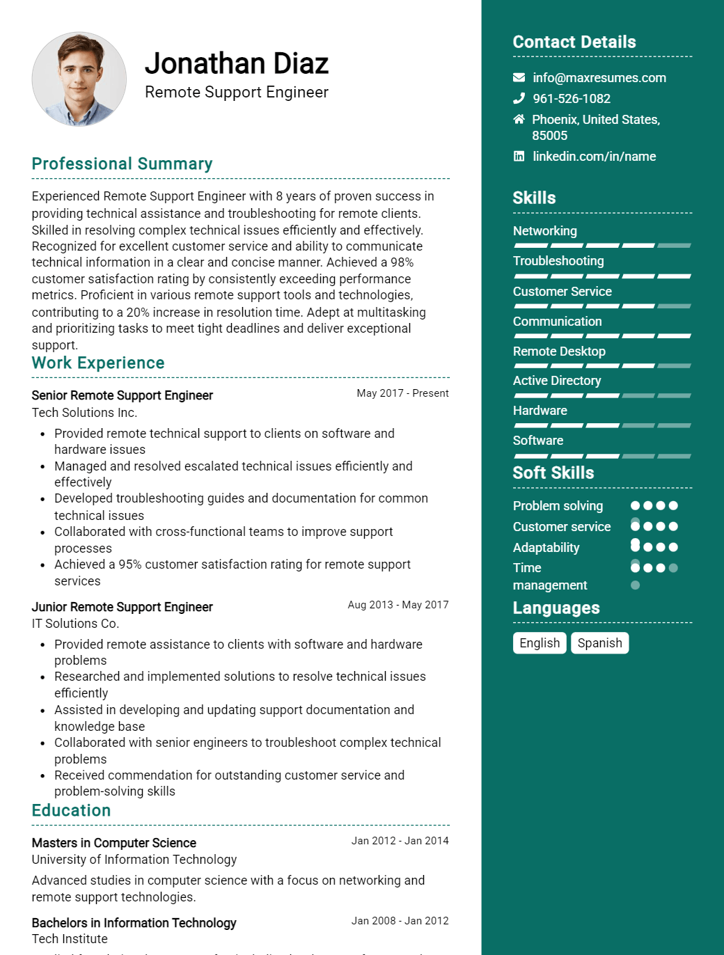 remote-support-engineer-resume-sample
