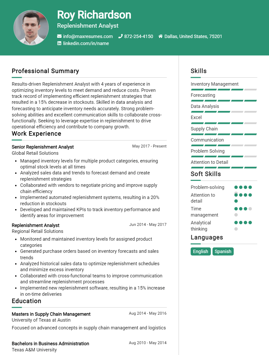 replenishment-analyst-resume-sample