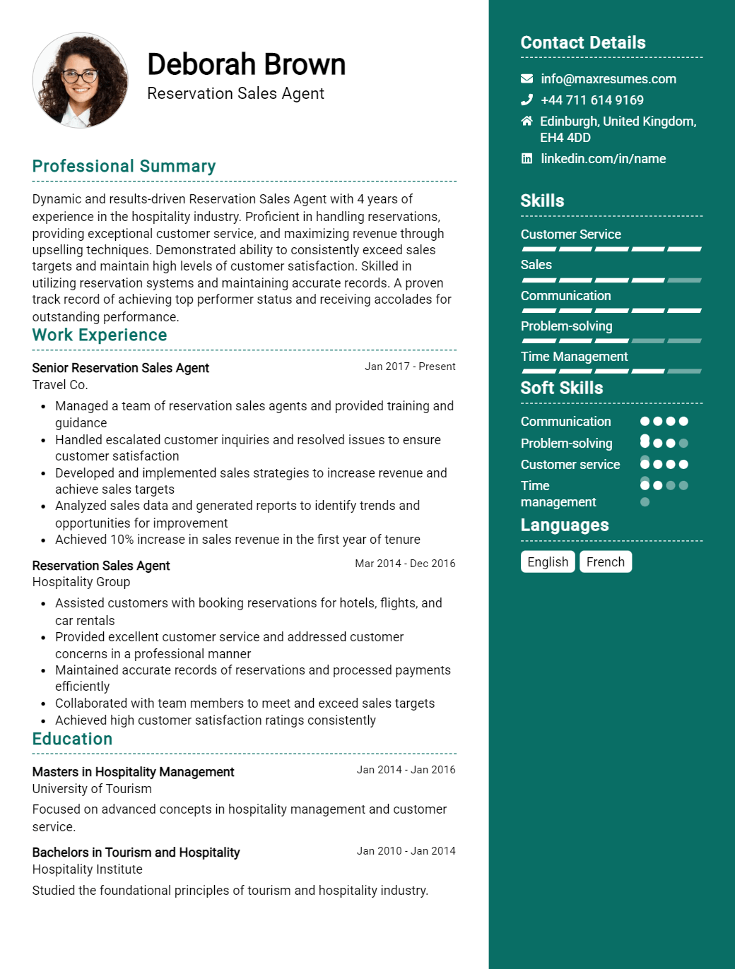 reservation-sales-agent-resume-sample