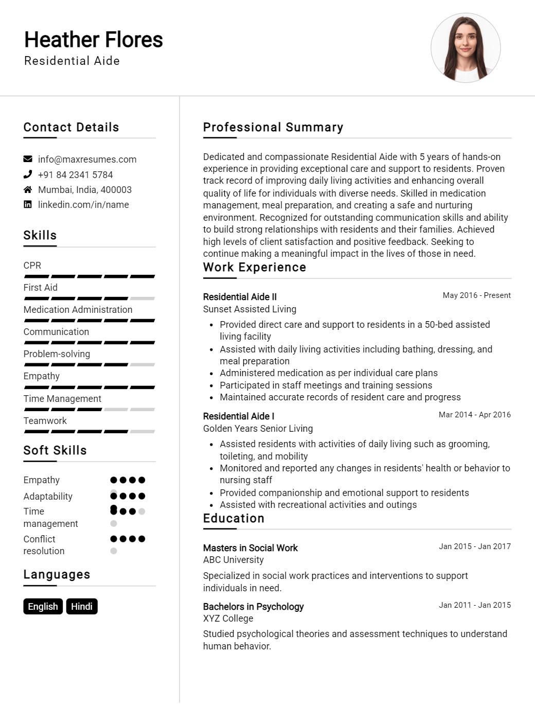 residential-aide-resume-sample
