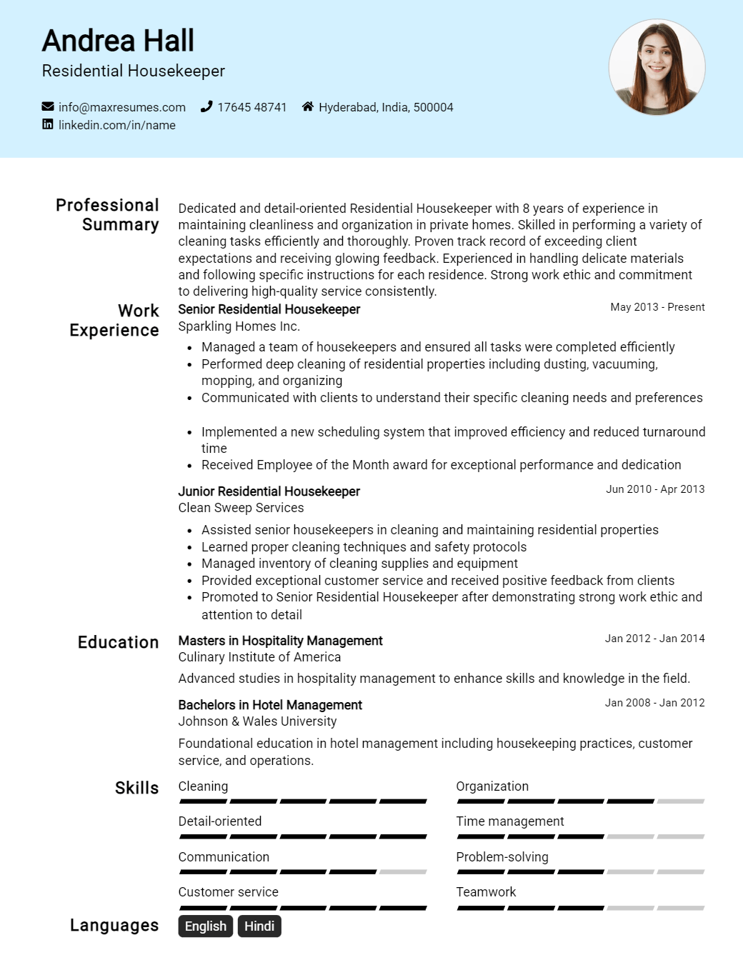 residential-housekeeper-resume-sample