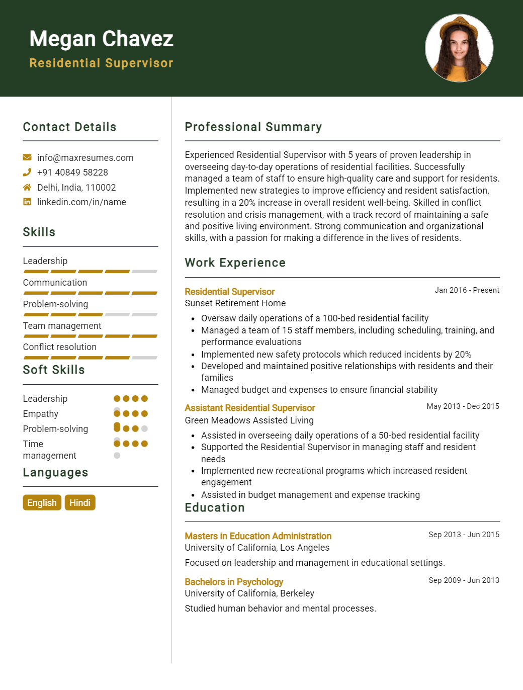 residential-supervisor-resume-sample