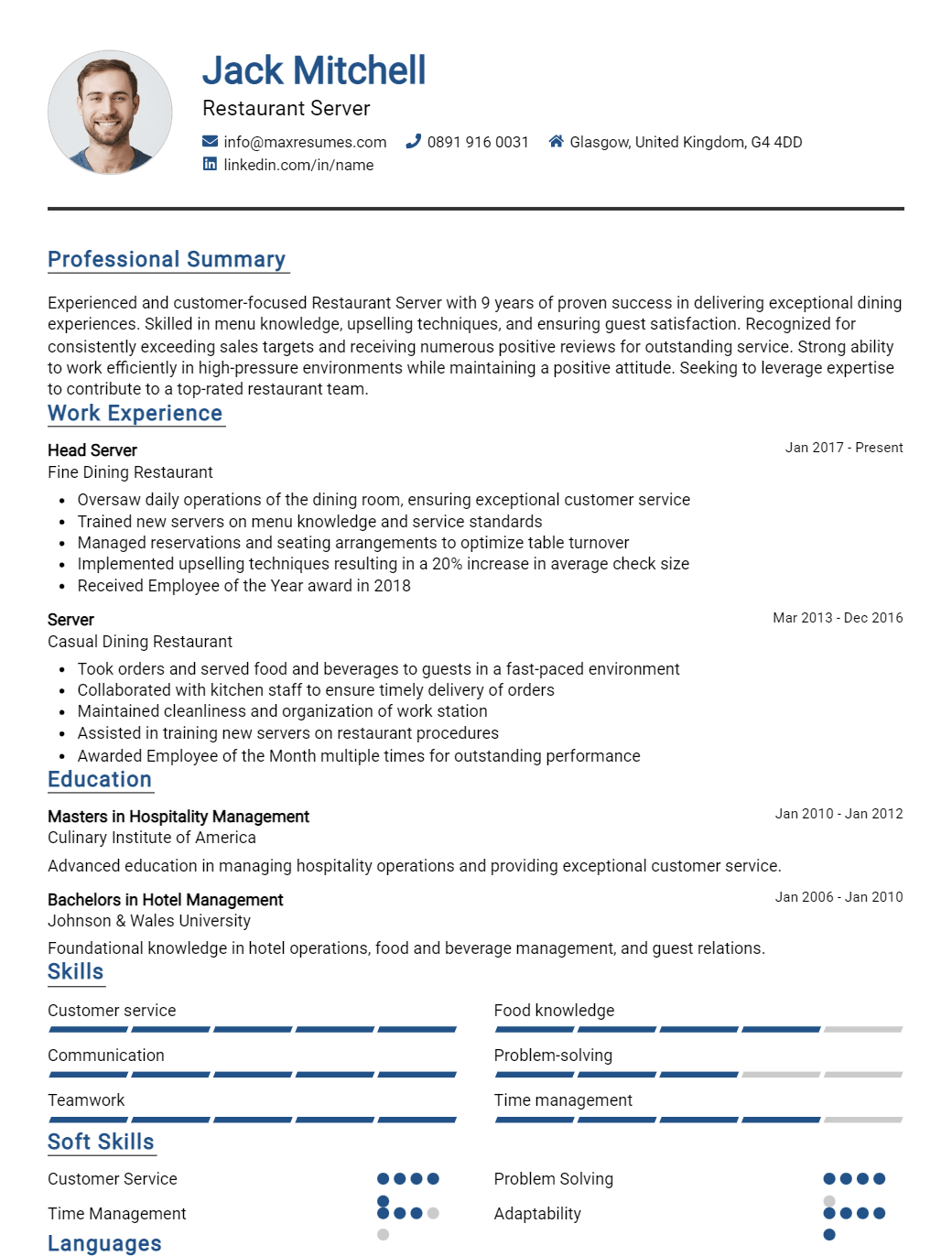 restaurant-server-resume-sample