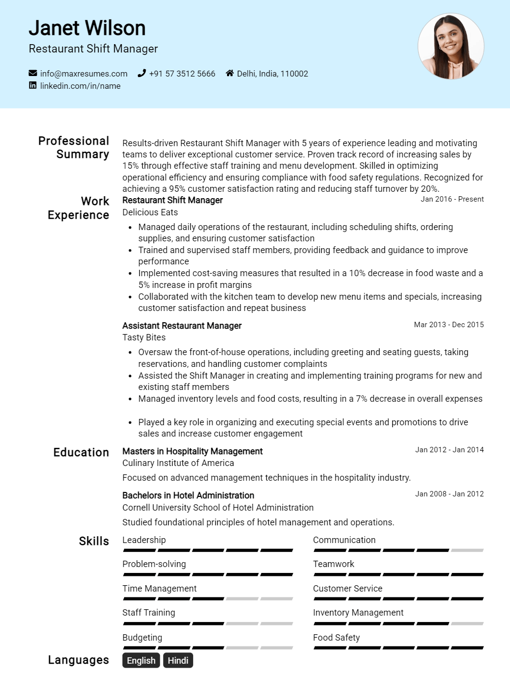 restaurant-shift-manager-resume-sample