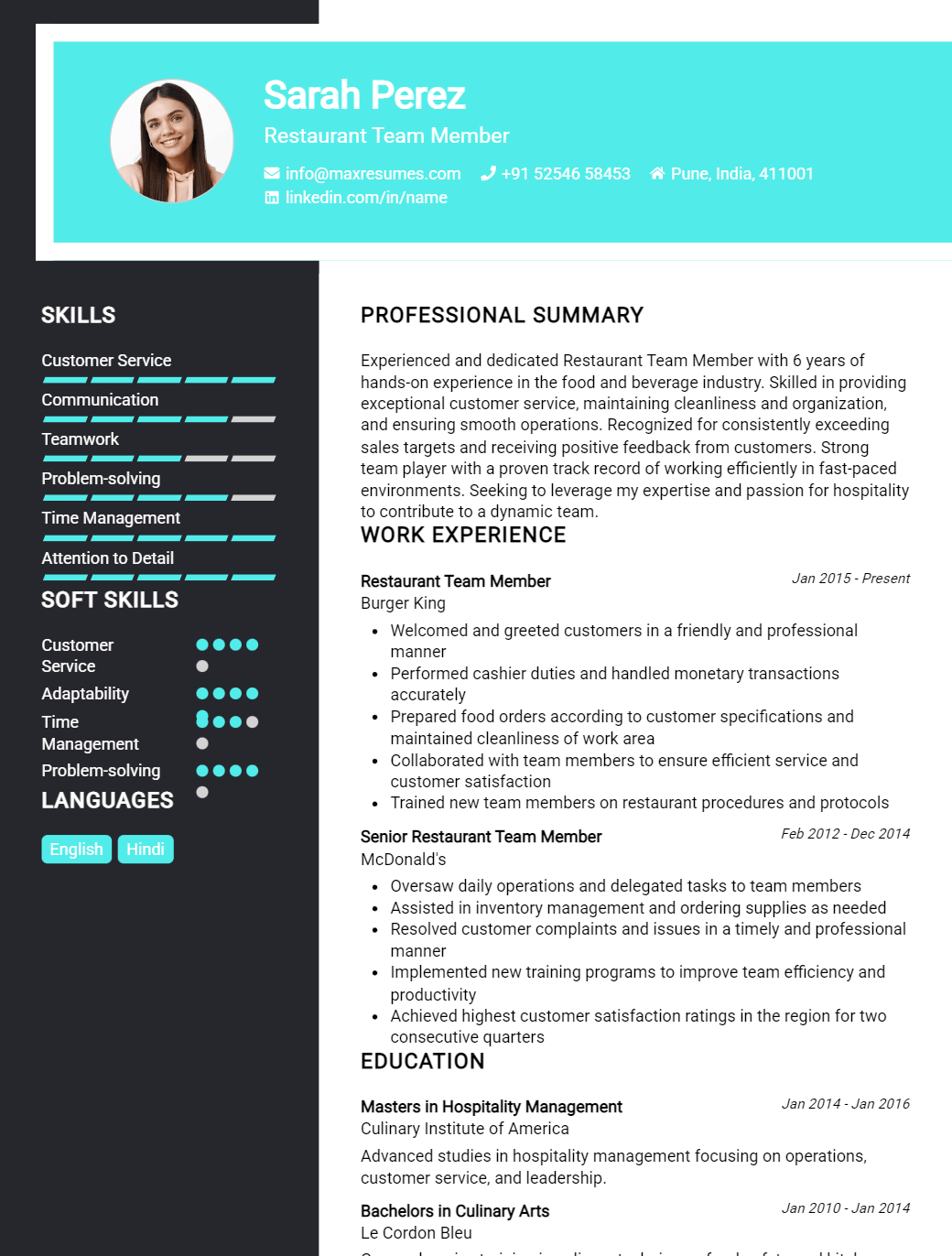 restaurant-team-member-resume-sample