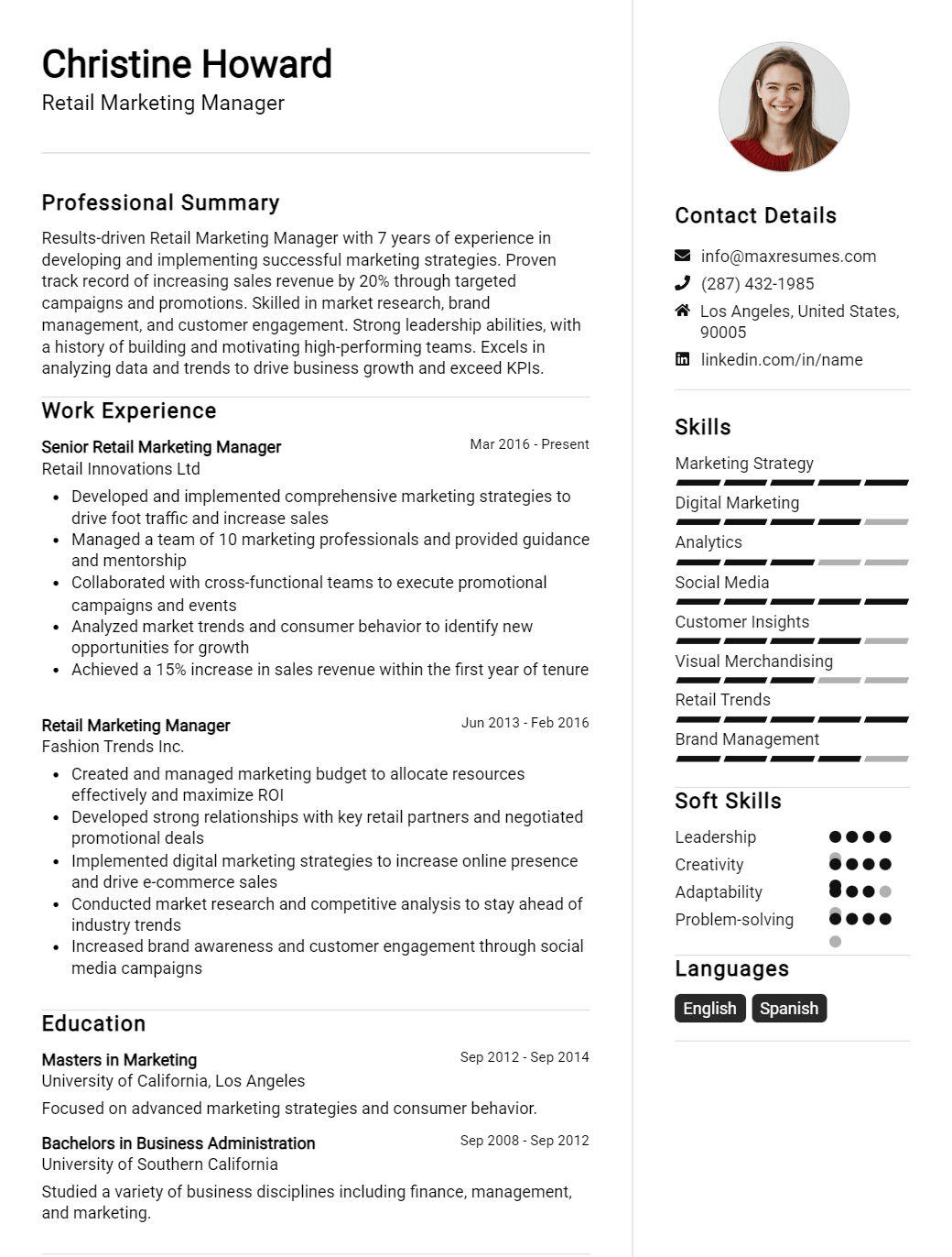 retail-marketing-manager-resume-sample