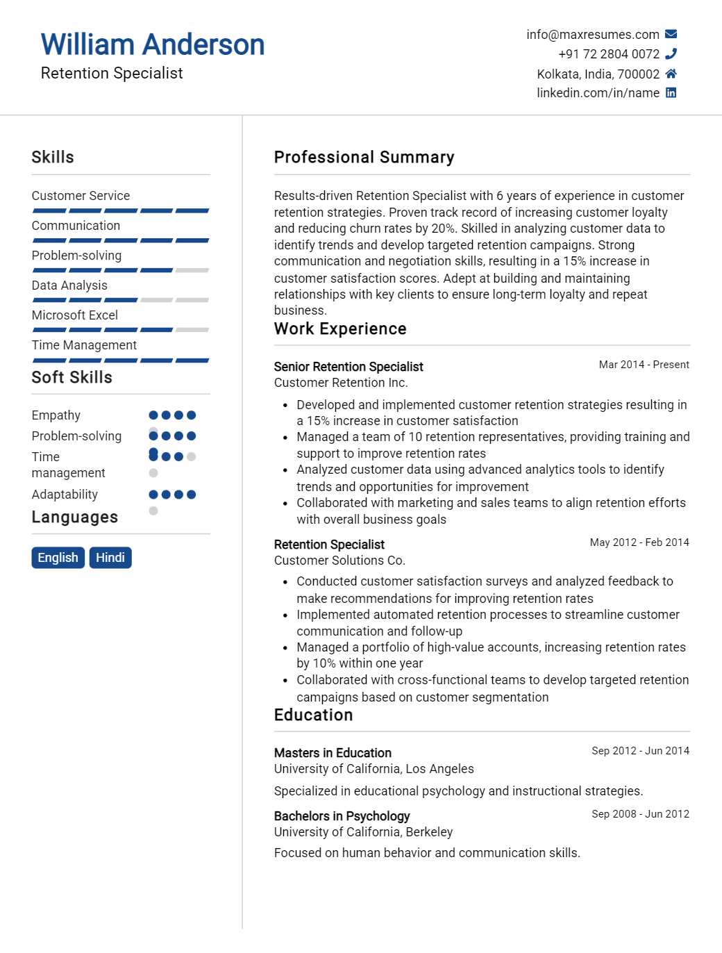 retention-specialist-resume-sample