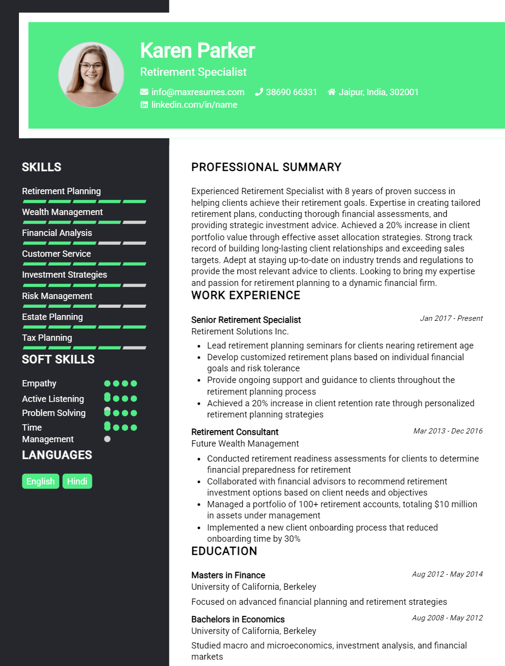 retirement-specialist-resume-sample