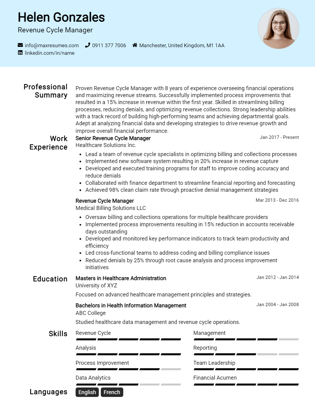 revenue-cycle-manager-resume-sample