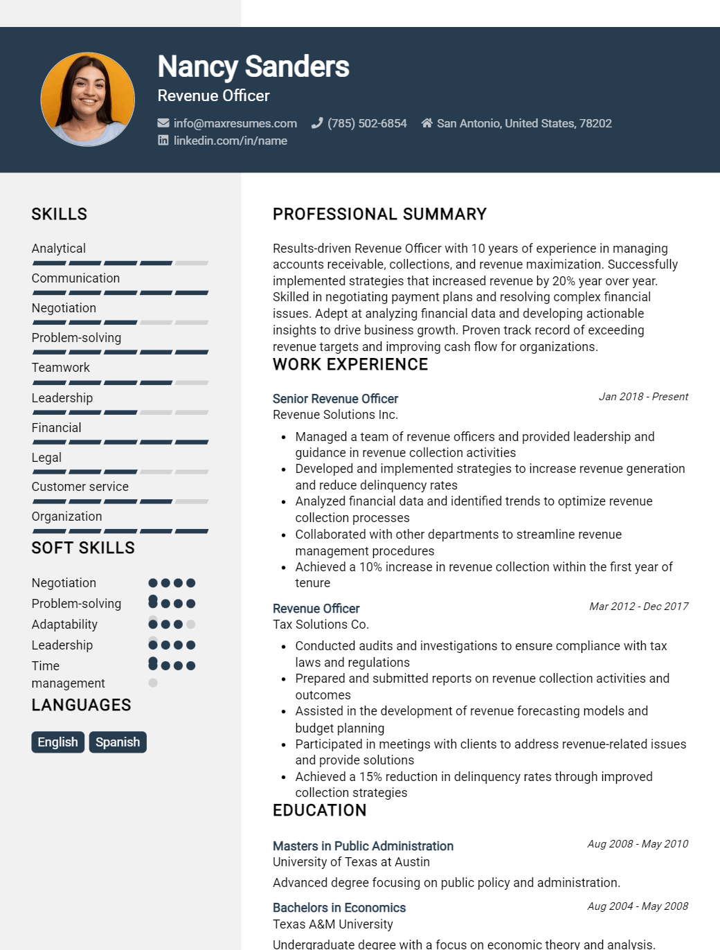 revenue-officer-resume-sample