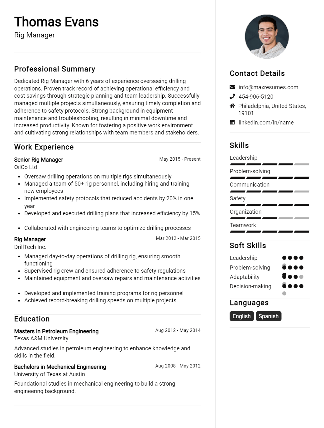 rig-manager-resume-sample
