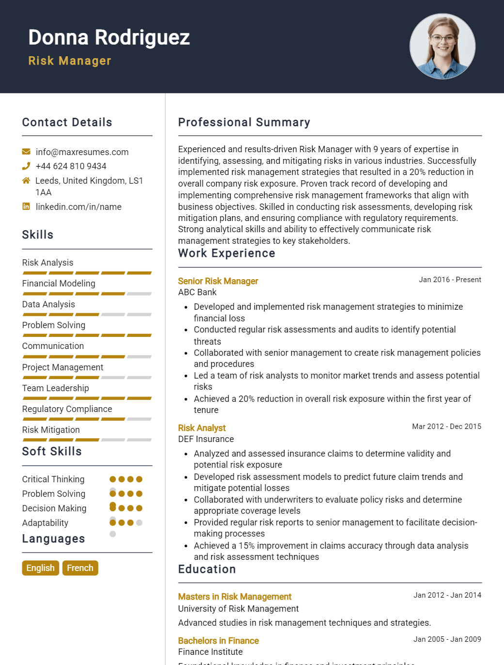 risk-manager-resume-sample