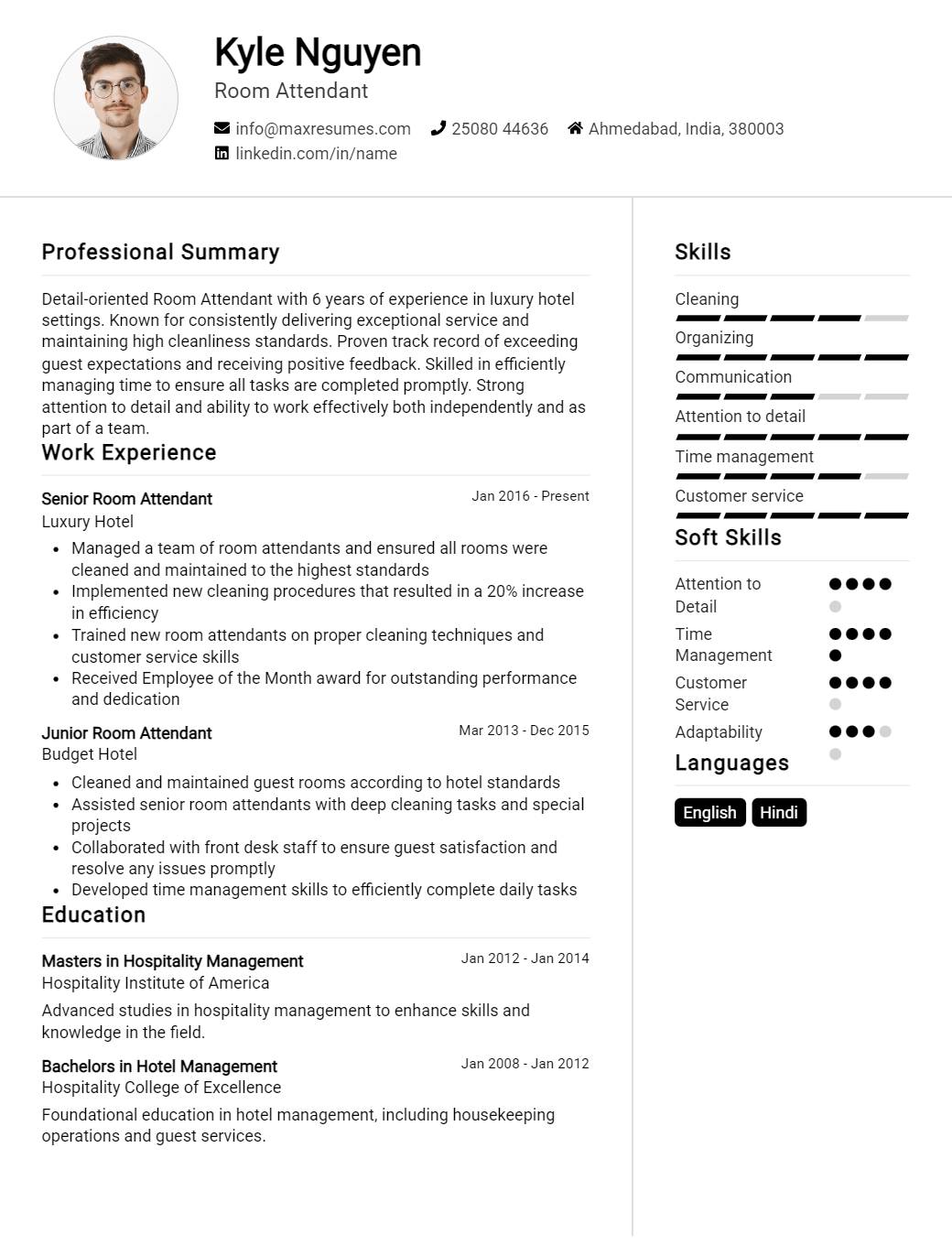 room-attendant-resume-sample