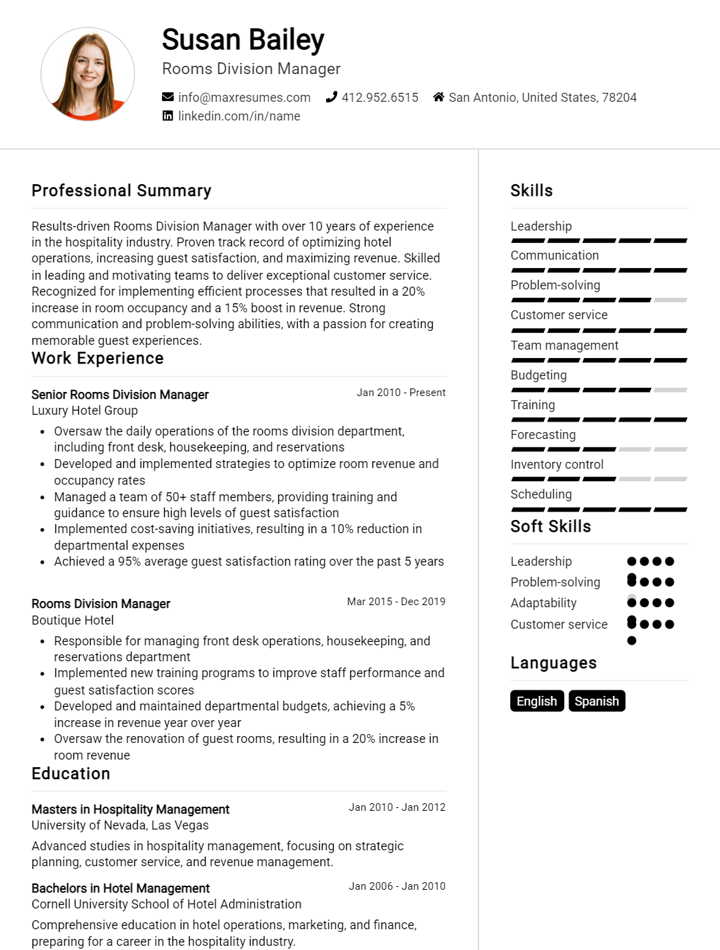 rooms-division-manager-resume-sample