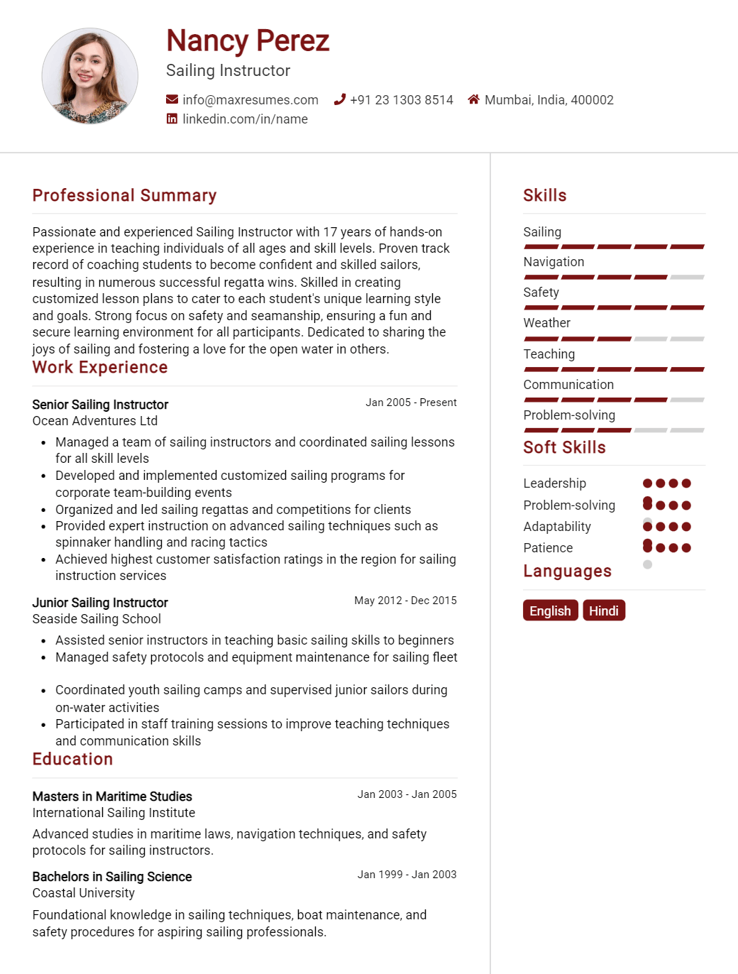 sailing-instructor-resume-sample