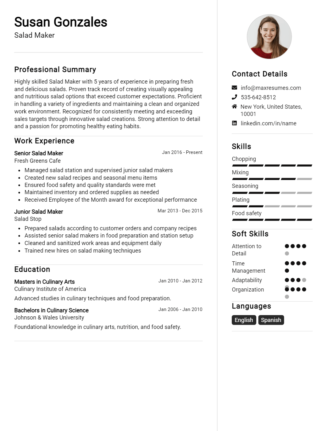salad-maker-resume-sample