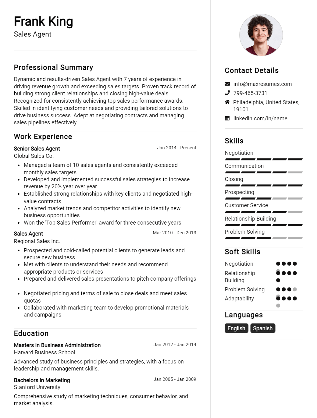 sales-agent-resume-sample