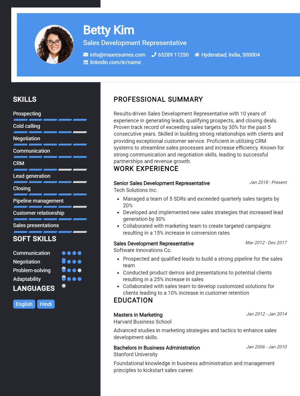 sales-development-representative-resume-sample