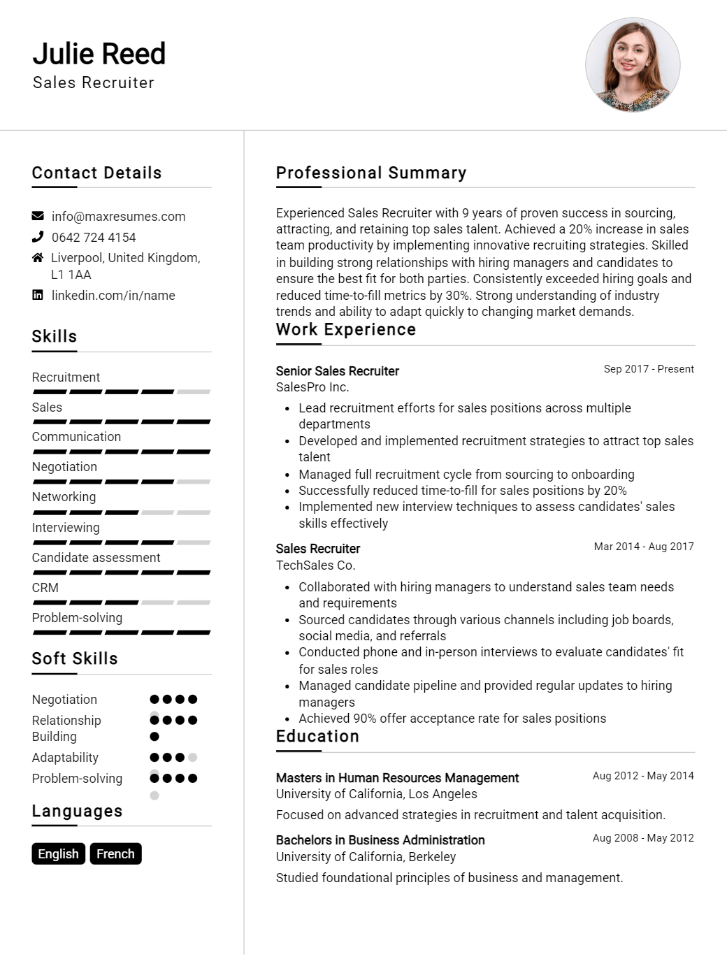 sales-recruiter-resume-sample