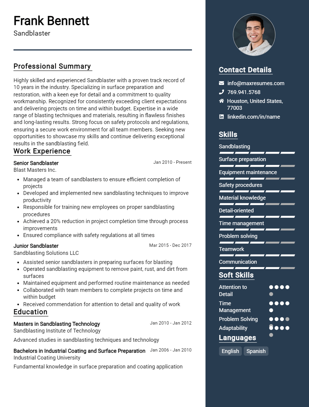 sandblaster-resume-sample