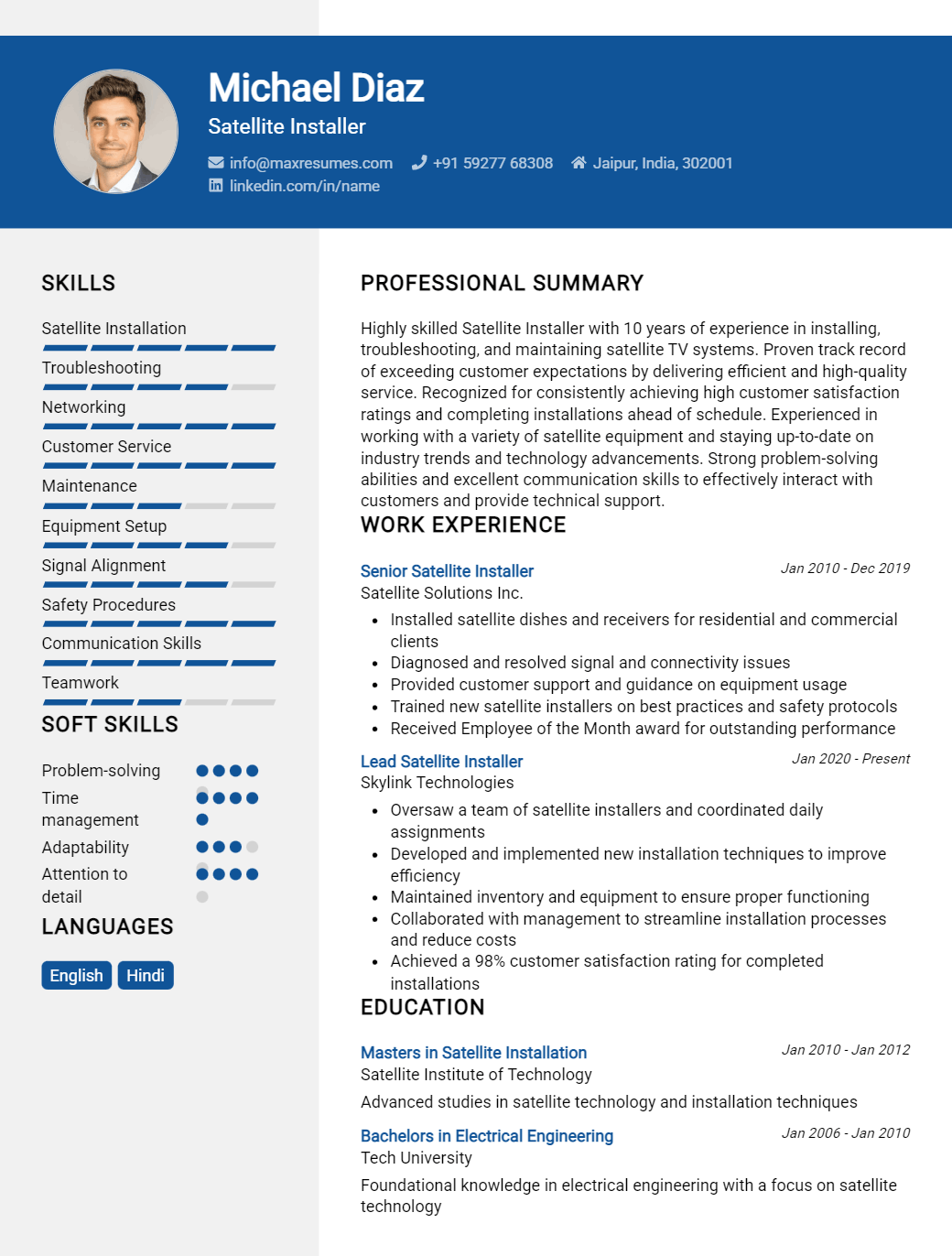 satellite-installer-resume-sample