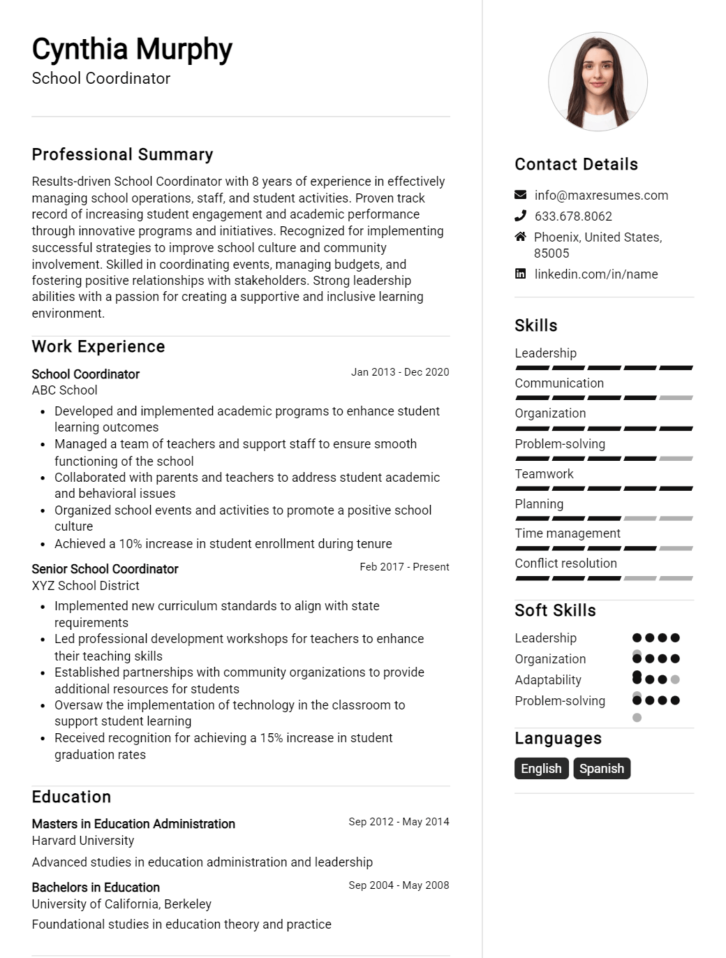 school-coordinator-resume-sample